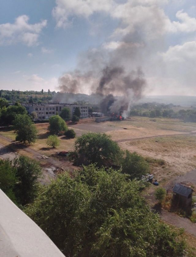 Military equipment destroyed at school yard in Kadiivka, Luhansk region